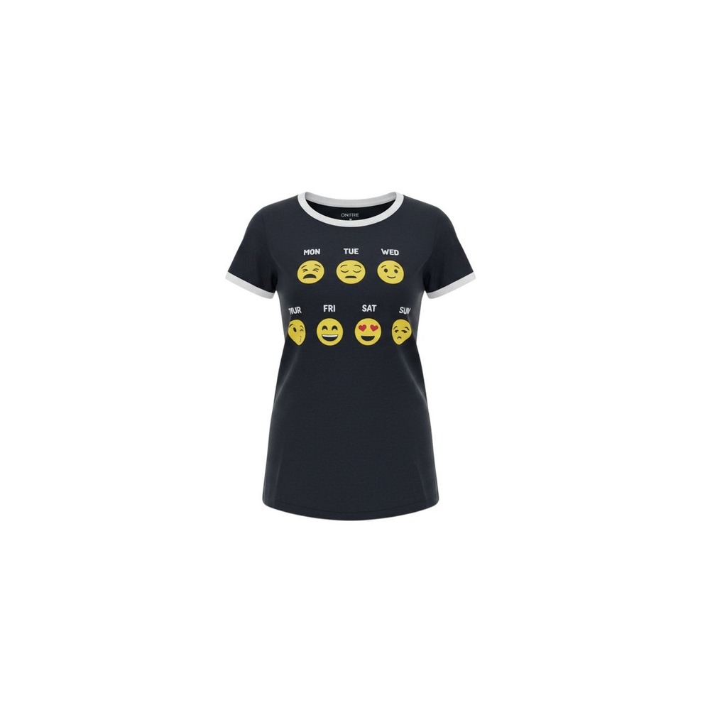 On Fire Ringer Tee Womens M Charcoal Grey Emoji Days of the Week Graphic Shirt